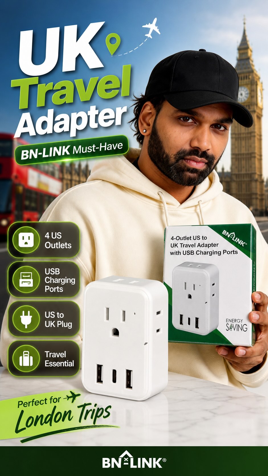Americans flying to the UK… pack this before you regret it 😬
US plug ≠ UK outlet.
This BN-LINK travel adapter helps you plug into UK outlets and charge your phone, laptop, earbuds, and more from one setup.
Tiny item. Big save.
Adapter only. Not a voltage converter.
#BNLINK #UKTravel #TravelAdapter #TravelEssentials #PackingTips
